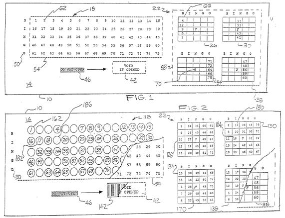 Figures 1 et 2 illustrant un billet de loterie apparenté au bingo.